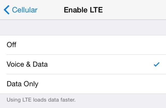 Don't forget to activate Voice access on 4G (LTE) [Screen from US iPhone]