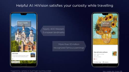New AI function - HiVision - with more to come on Kirin 980 based handsets later this year